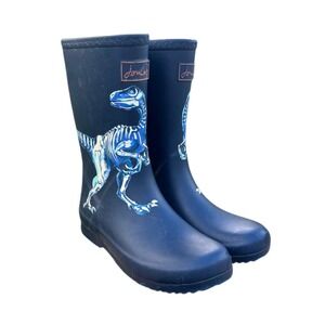 Joules Dino Skeleton Rain Boots Boys Navy Waterproof Wellies Size 4